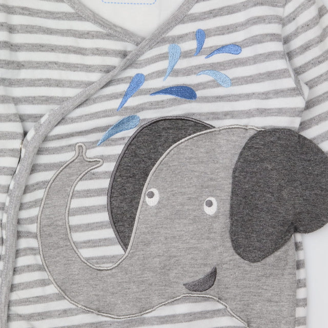 Grey Striped Elephant Sleepsuit 