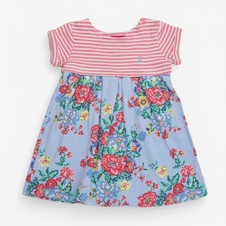 Dress short sleeve pink stripe and floral print