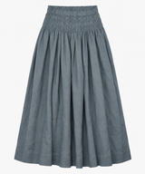 Slate Grey 100% Linen Smocked Waist Midi Skirt