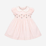 Collared Dress Pink Vertical Strip Embroidered Ros