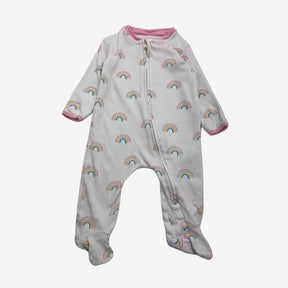 White Zip Up sleepsuit with Pink Rainbows