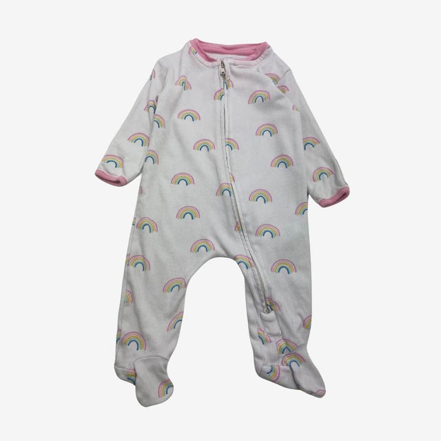 White Zip Up sleepsuit with Pink Rainbows