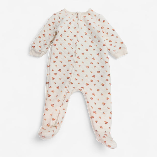 Quilted Romper Cream with Brown Flowers