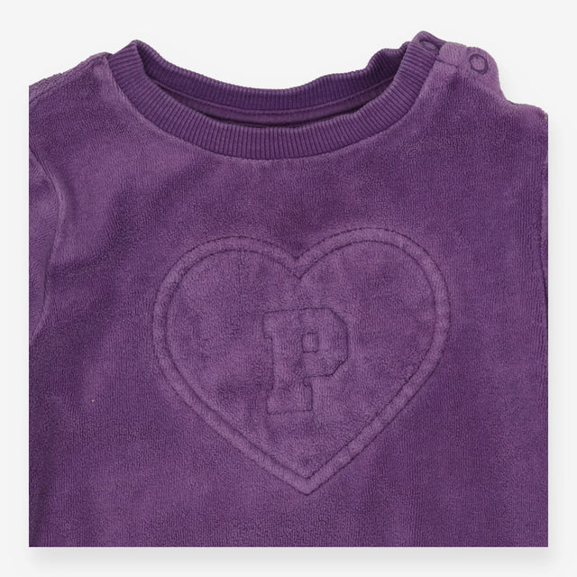 Sweater Purple Velour Embroidered P & Heart