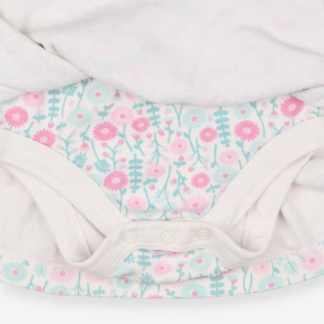 Dress LS white long stem flowers attached body