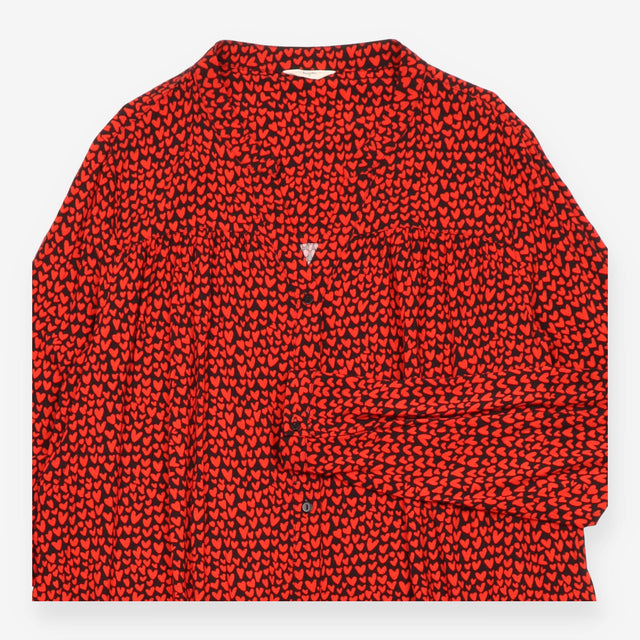 Shirt Dress Navy Red Heart Print Long Sleeve Tiere