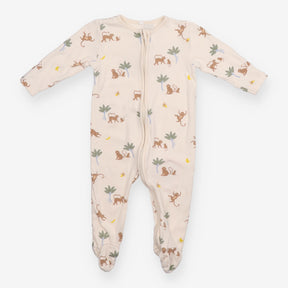 Sleepsuit zip cream monkey