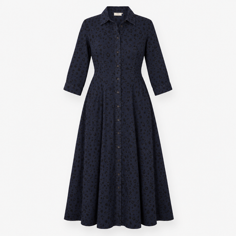 Hush Navy Tonal Animal Print Button Front Midi Shi