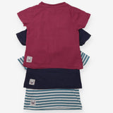 T-shirt short sleeved stripe blue maroon 3pk