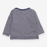 Blue Striped Long Sleeve Green Collar