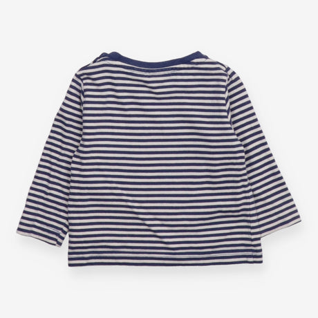 Blue Striped Long Sleeve Green Collar