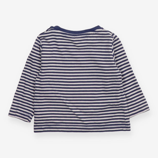 Blue Striped Long Sleeve Green Collar