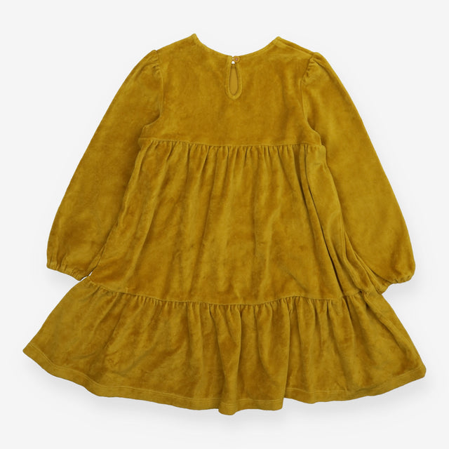Velour Tiered Dress Dark Yellow