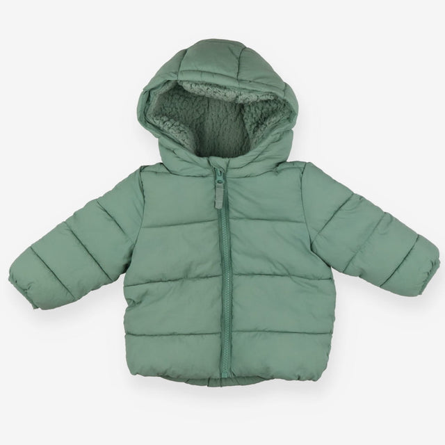Coat sage green puffer fleece hood