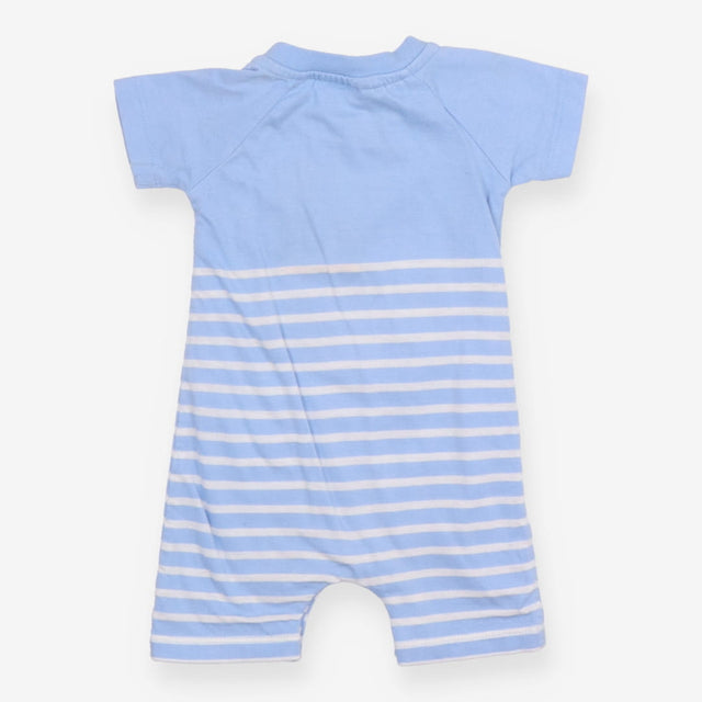 Romper Blue Stripe Whale in Rubber Ring Applique