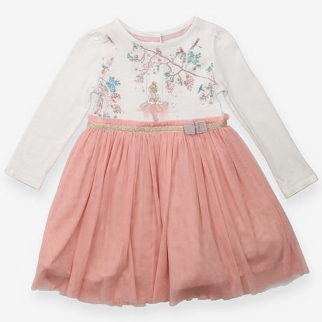 Dress LS white top ballerina pink net skirt