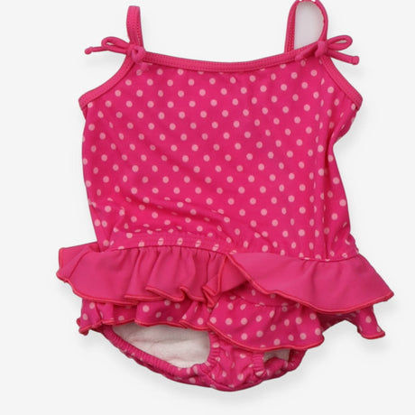 Swimming Costume Pink Spotted Frilly Waist
