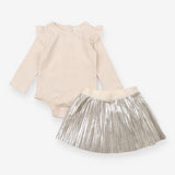 Mon Caramel Silver skirt and  cream frill bodysuit