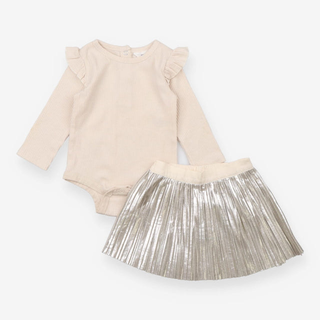 Mon Caramel Silver skirt and  cream frill bodysuit