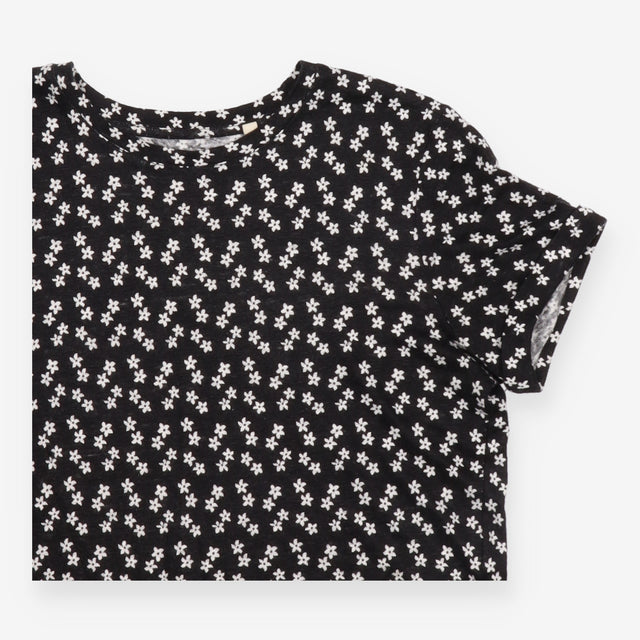 Boden Black White Ditsy Floral Short Sleeve Crew N