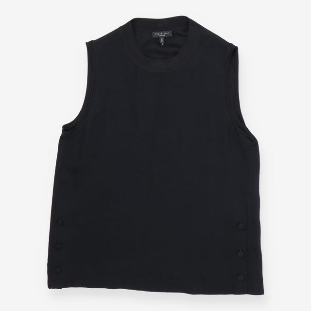 rag & bone Silk Shell Top Black Sleeveless Mock Ne