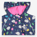 Fleece Lined Puddlesuit Blue Hedgehogs and Floral
