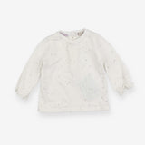 White long sleeve t-shirt with grey speckle