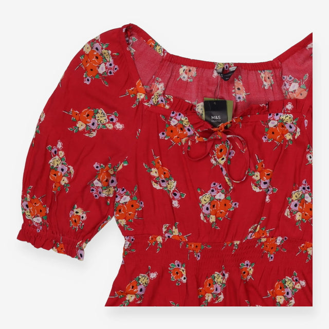 Off the Shoulder Pink Floral Dress with Puff Sleev
