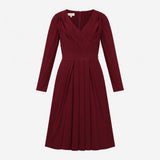 Burgundy Wine Red V-Neck Pleated Wrap Front Long S