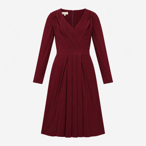 Burgundy Wine Red V-Neck Pleated Wrap Front Long S