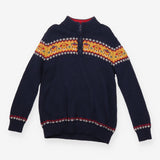 Knit navy 1/4 zip sweater tiger fair isle