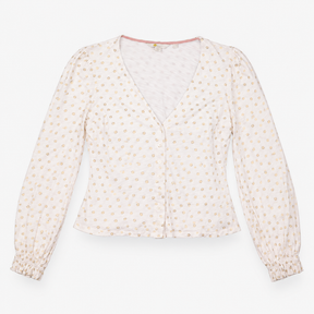 Gold Metallic Polka Dot V-Neck Jersey Top White