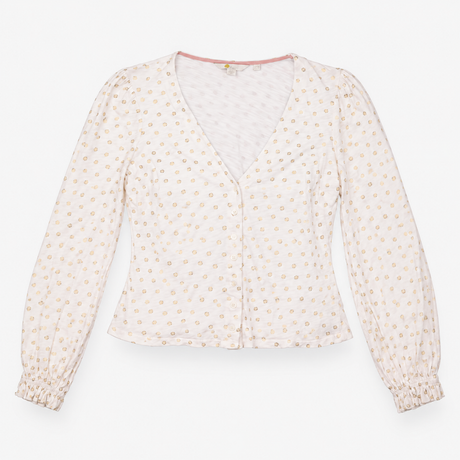 Gold Metallic Polka Dot V-Neck Jersey Top White