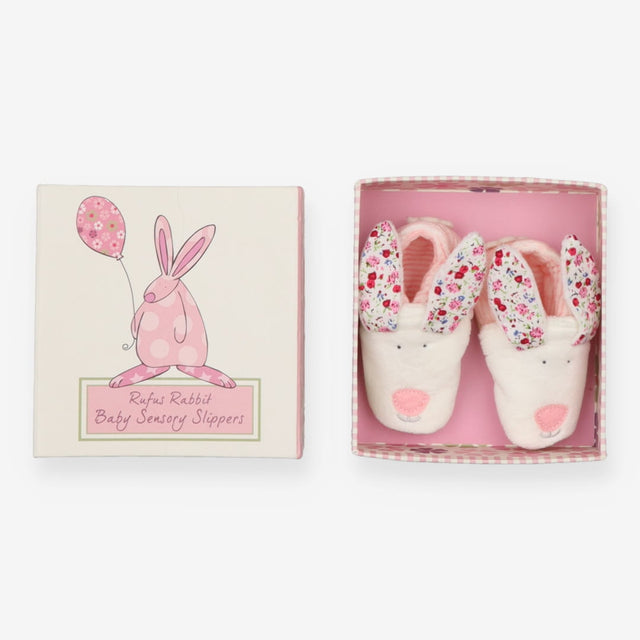 Rufus Rabbit Baby Sensory Slippers White