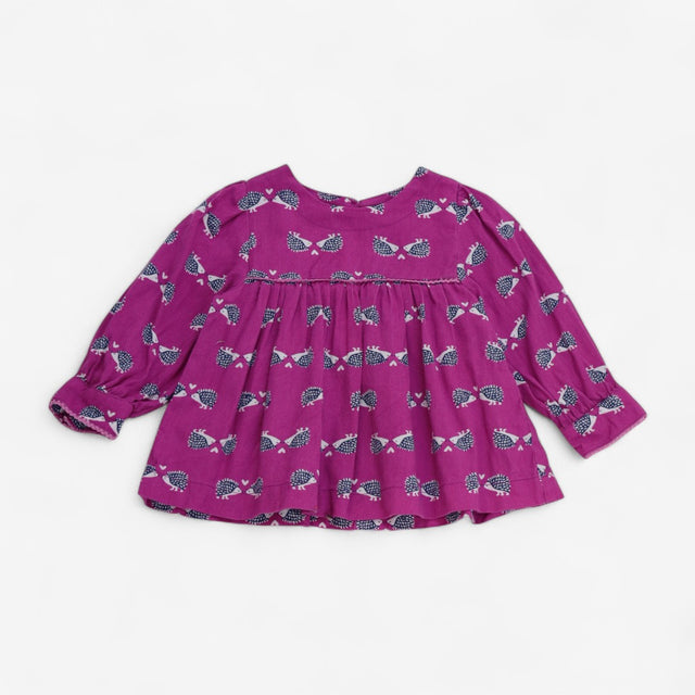 Blouse Pink with Blue Hedgehogs