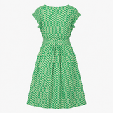 Dress Green White Leaf Print Short Sleeve Midi