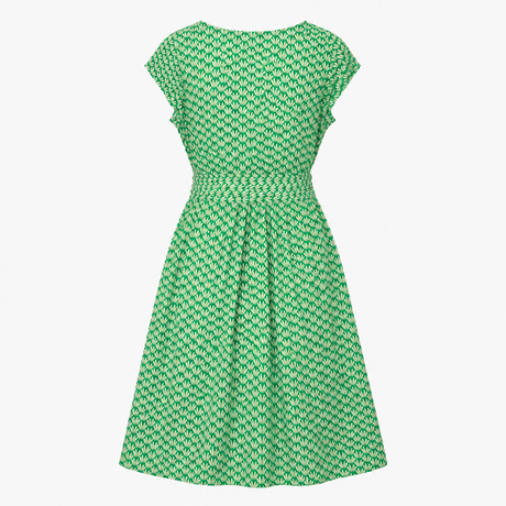Dress Green White Leaf Print Short Sleeve Midi