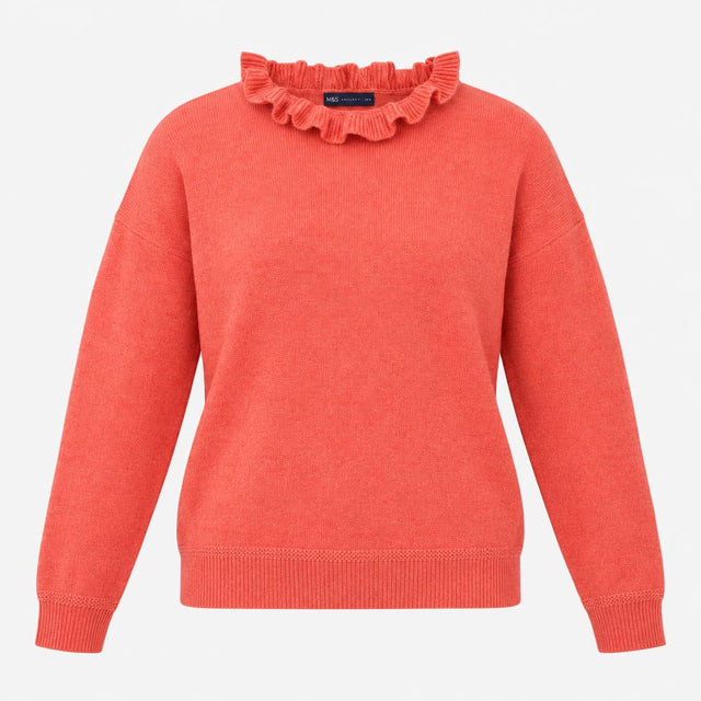 Sunset Pink Wool Blend Ruffle Pie Crust Neck Long 