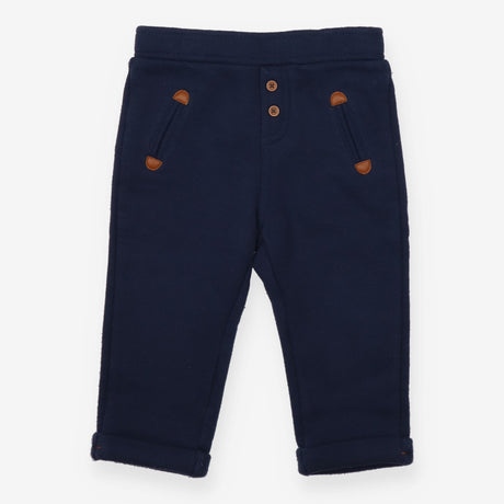 Navy Woven Trousers Faux Pockets