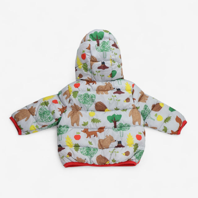 Coat Grey Puffer with Bears in the Woods