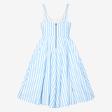 Dress Light Blue White Stripe Cotton Linen Midi Sl