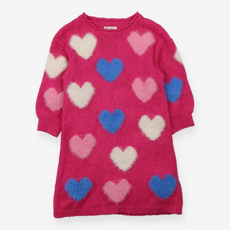 Dress pink knit fluffy hearts