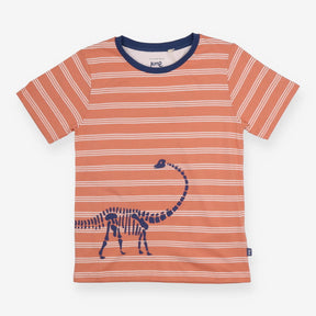 T-shirt pink and white stripe dinosaur fossils