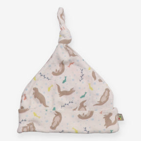 Baby Knot Hat White Otter and Fish