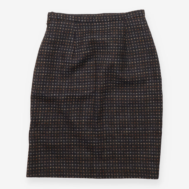 Pure Wool Tweed Pencil Skirt Black Tan