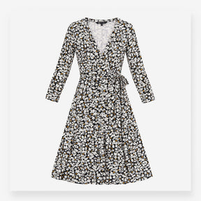Wrap Dress Navy Floral Print Long Sleeve Midi