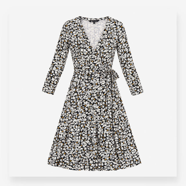 Wrap Dress Navy Floral Print Long Sleeve Midi
