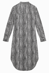 Dress Black White Printed Viscose Wool Midi Shirt 