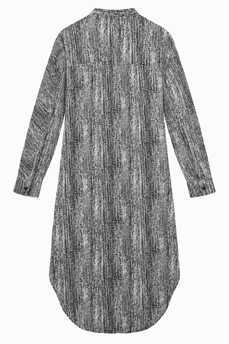 Dress Black White Printed Viscose Wool Midi Shirt 