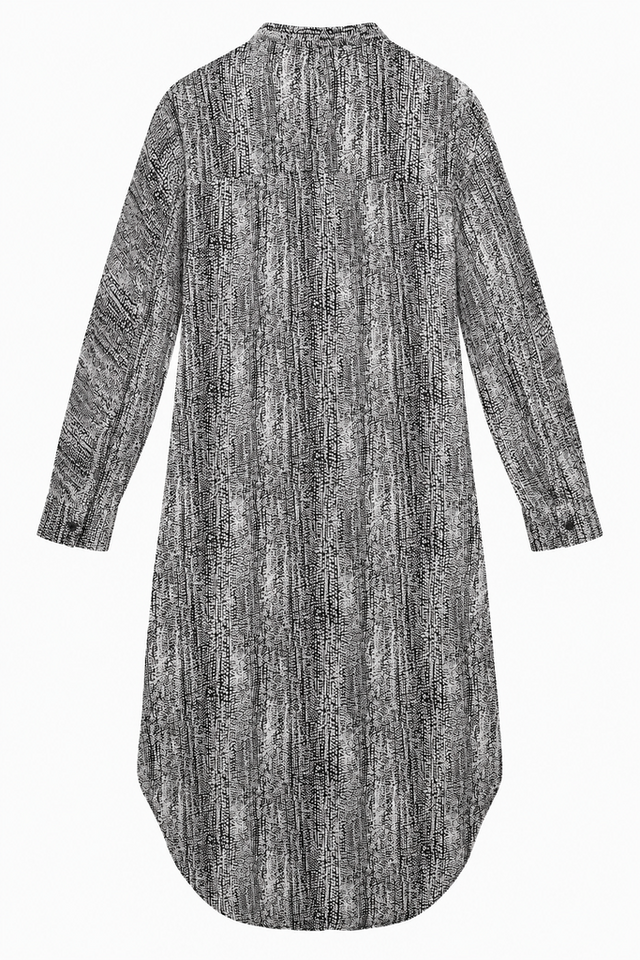 Dress Black White Printed Viscose Wool Midi Shirt 